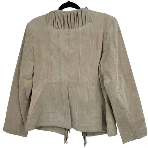 Vtg 80's Pamela McCoy Native American Fringed Leather Shacket Jacket Tan Sz L - Picture 8 of 15